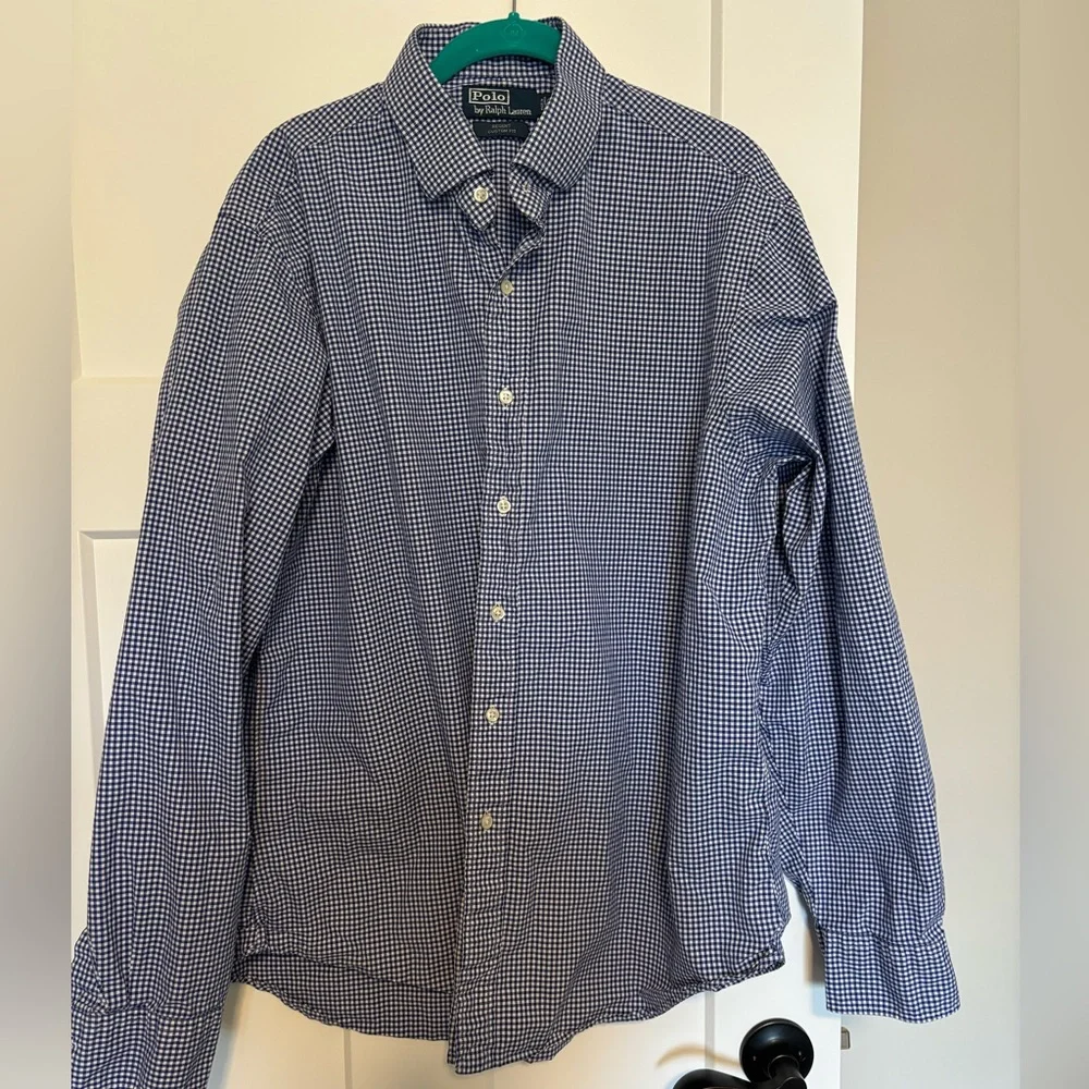 Polo Ralph Lauren Men’s  Gingham Shirt. Blue /white check neck size 17.5 (36/37)